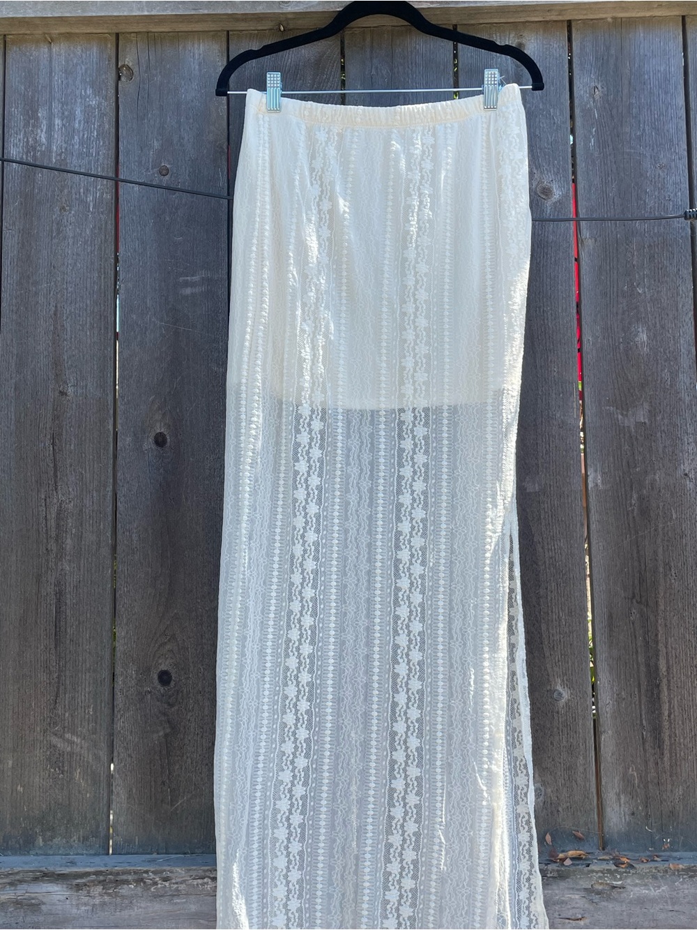 Sheer Lace Maxi Skirt in Cream white size medium